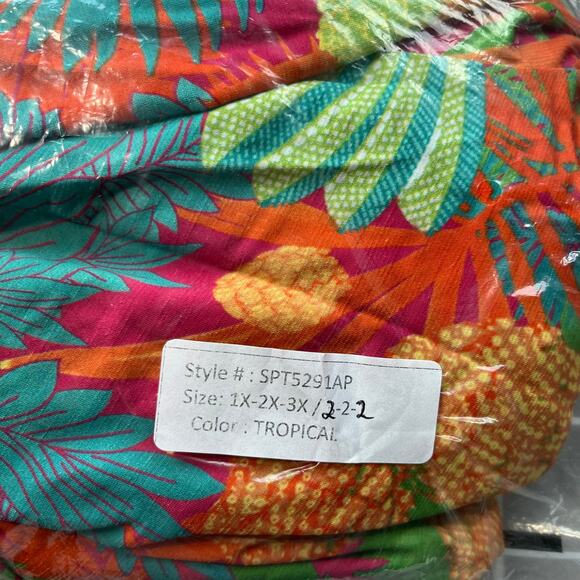 Green Multicolor Tropical Print Tie Front Flutter Sleeve Cropped Top Plus 1X NWT - Picture 11 of 13